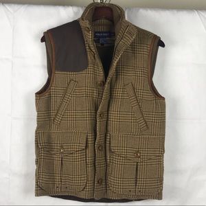 Polo Golf, Down and Feather Filled, Brown Button Down Wool Vest, Size Small